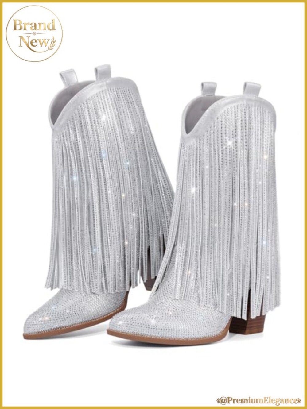 Sparkly Rhinestone Cowgirl Boots Pointed Toe Fringe Western Boot Concert Party